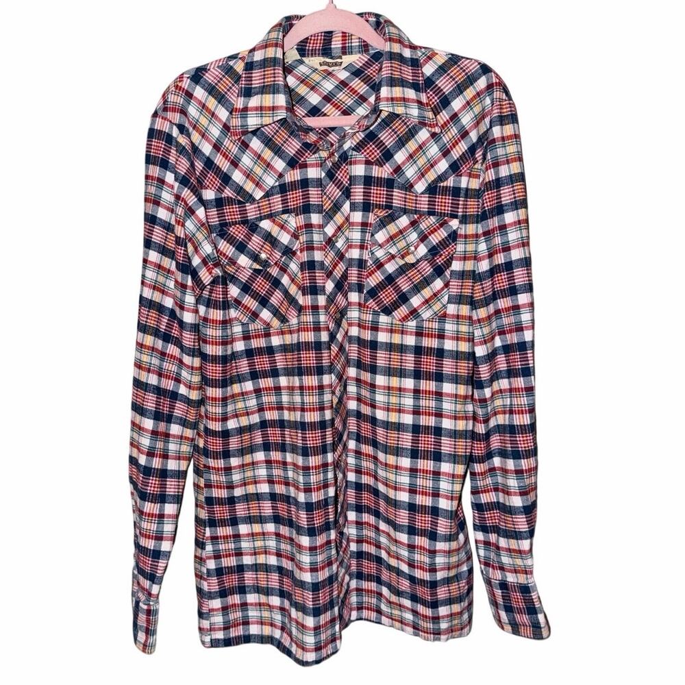 Vintage 1978 Levi’s blue red plaid flannel pearl snap shirt long sleeve large